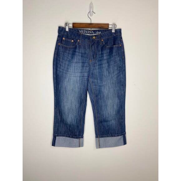 women's size 8 blue jeans denim cropped length roll up look classic denim Merona - Picture 9 of 14